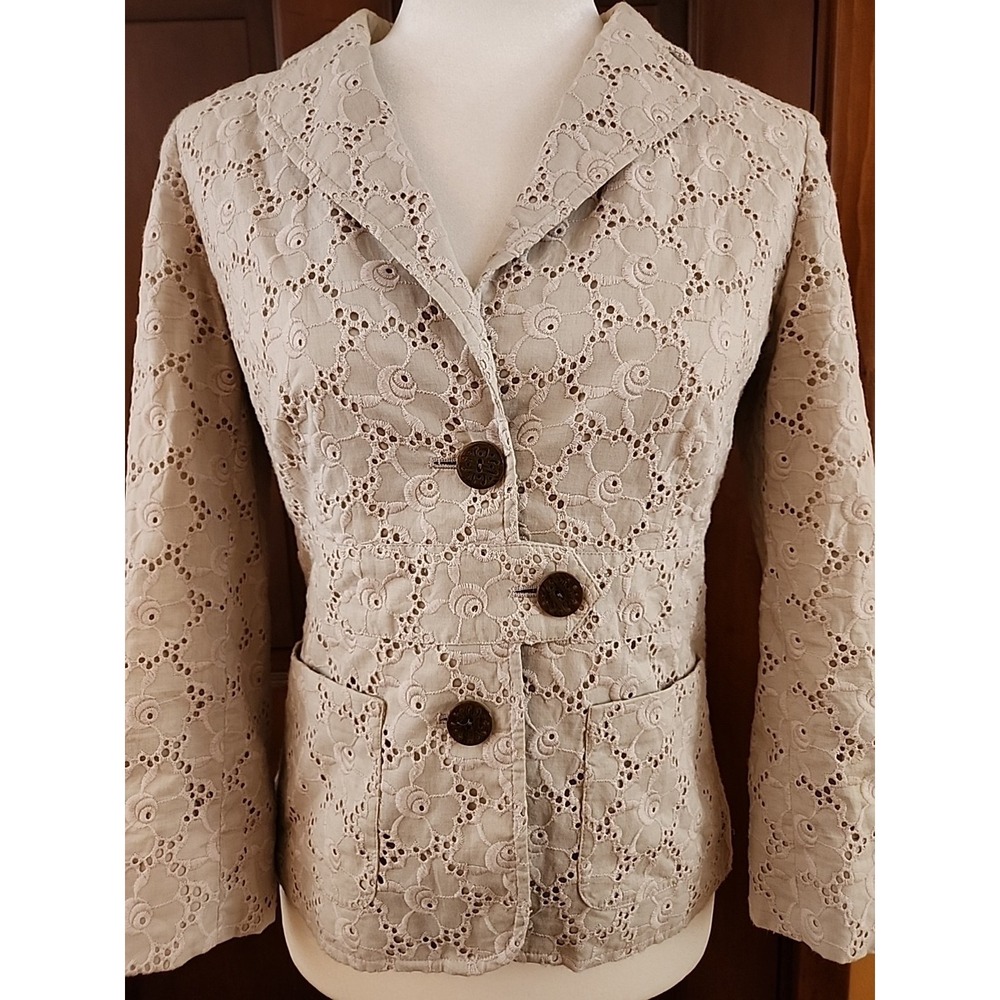 Laundry by Shelli Segal Cropped Blazer 6 Eyelet Jacket 90s Y2K Indie Twee Boho